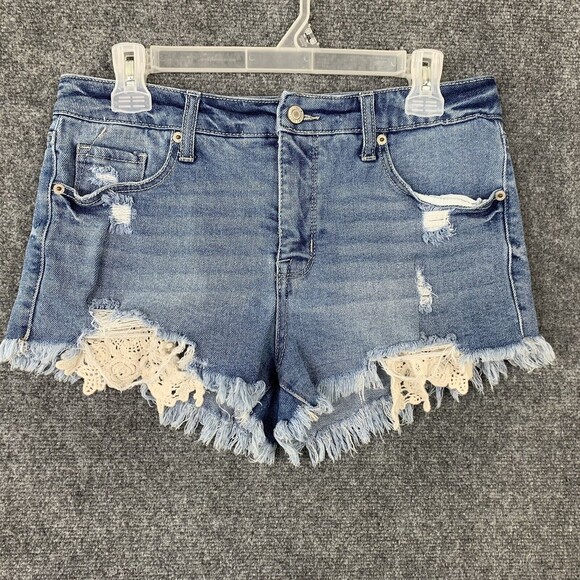 Mossimo Denim Booty Shorts Women Size 8 Destroyed Raw Hems - Picture 1 of 7